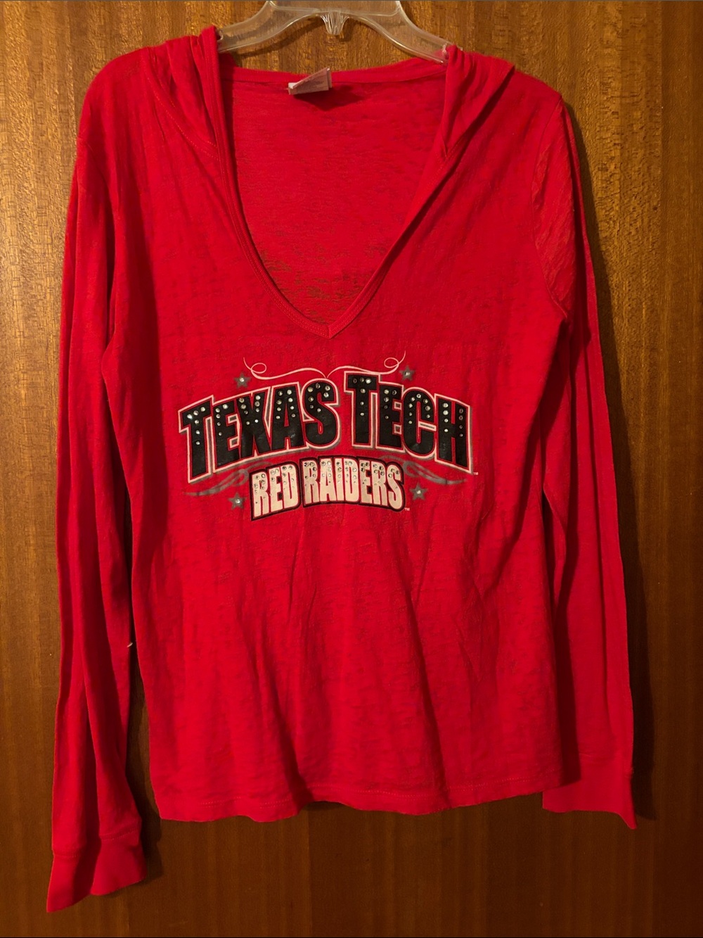 Texas Tech Red Raiders Red V-Neck Hoodie Tee - Women's